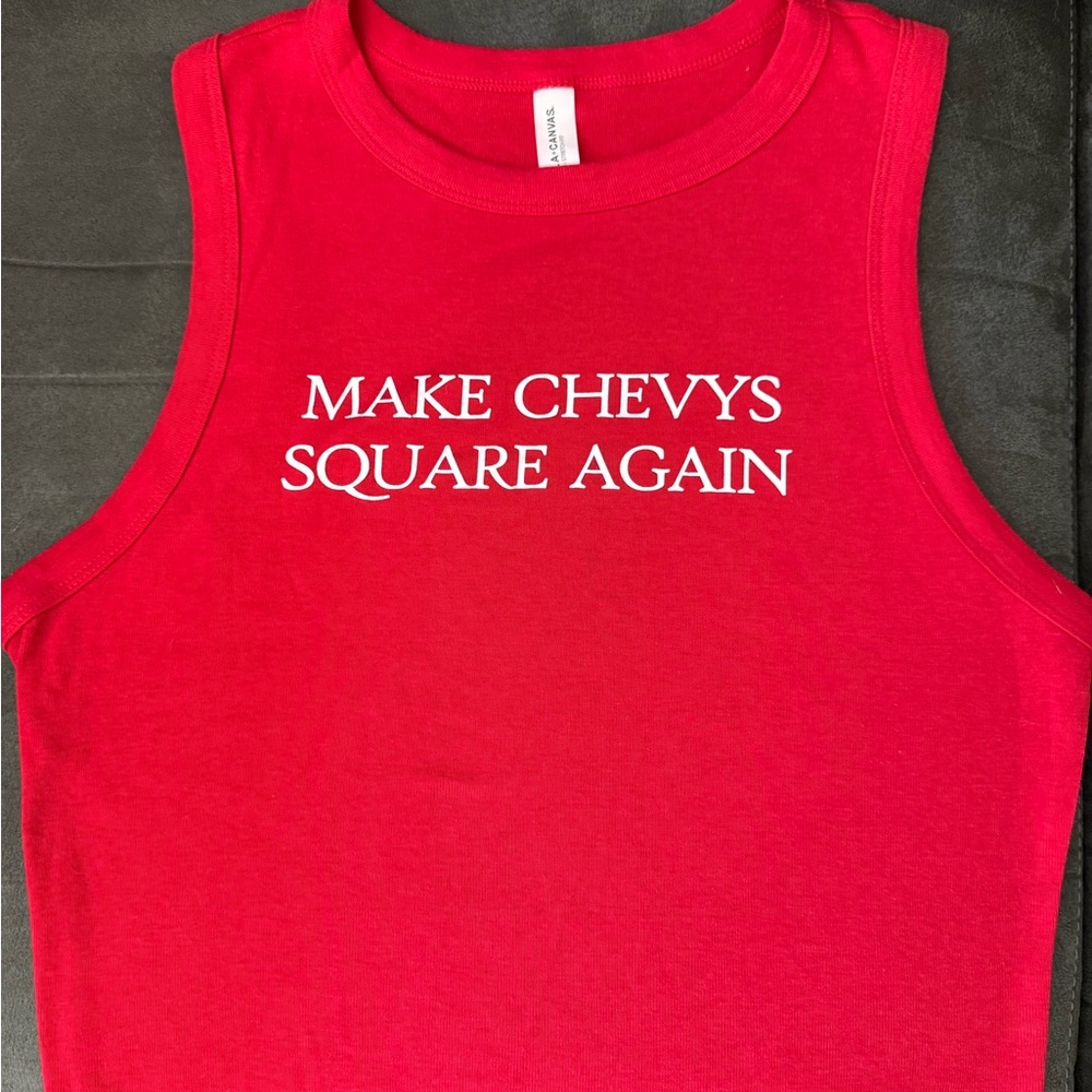 Gildan Vibrant Red Tank Top Make Chevys Square Again